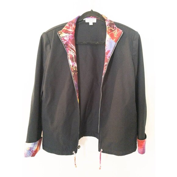 St. John Sport Black Jacket With Vibrant Printed Lining & Adjustable Drawstring - Picture 5 of 15